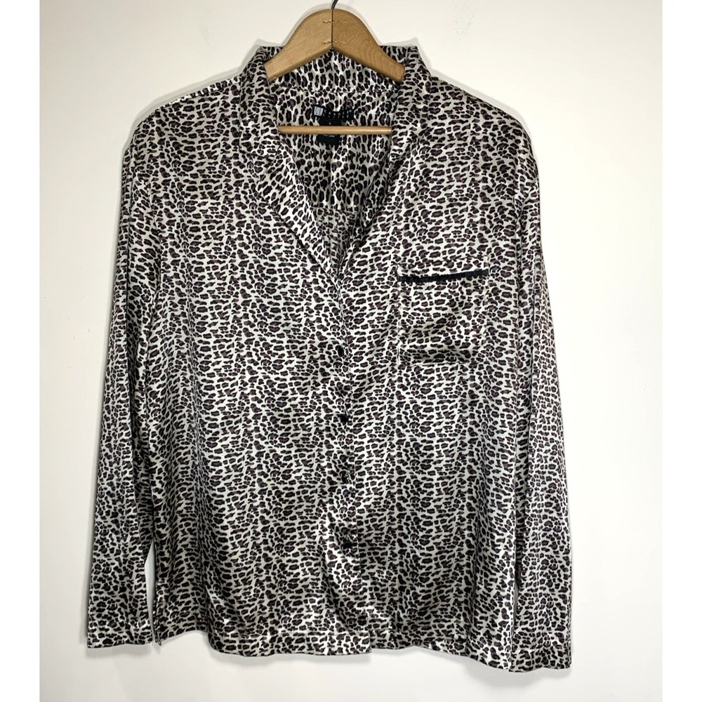 Carole Little Satin Pajama Top Womens Large Brown Leopard Print PJ Beautiful!